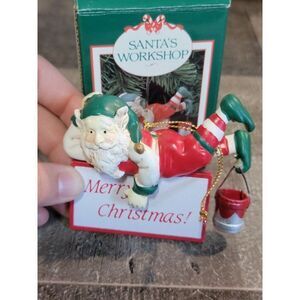 Santa's Workshop elf painting sign ornament Xmas decor
